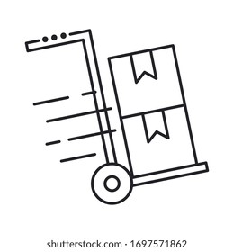 paquete de caja en el diseño de ilustración vectorial de línea de carretilla