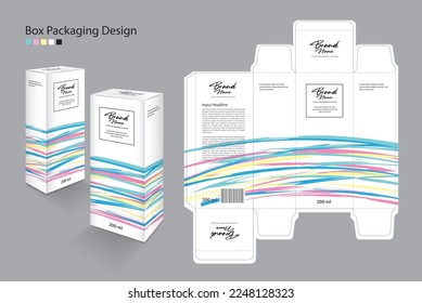 Box Packaging design Template for cosmetic, Supplement, spa, Beauty, Hair, Skin, lotion, medicine. Label design, packaging design creative idea. Boxes 3d, colorful line art concept, white box mock up