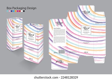 Caja Modelo de diseño de embalajes para cosméticos, suplementos, spa, belleza, pelo, piel, loción, medicina. Diseño de etiquetas, diseño de paquetes idea creativa. Cajas 3d, concepto de arte de línea colorida, maqueta de caja blanca