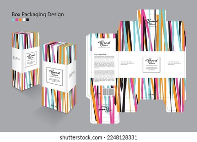 Box Packaging design Template for cosmetic, Supplement, spa, Beauty, Hair, Skin, lotion, medicine. Label design, packaging design creative idea. Boxes 3d, colorful line art concept, white box mock up