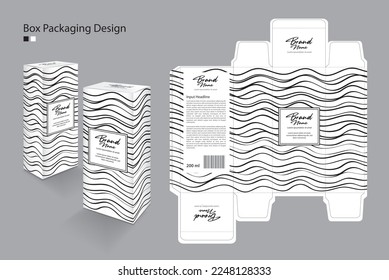 Box Packaging design Template for cosmetic, Supplement, spa, Beauty, Hair, Skin, lotion, medicine. Label design, packaging design creative idea. Boxes 3d, black line art concept, white box mock up