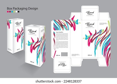 Box Packaging design Template for cosmetic, Supplement, spa, Beauty, Hair, Skin, lotion, medicine. Label design, packaging design creative idea. Boxes 3d, colorful line art concept, white box mock up