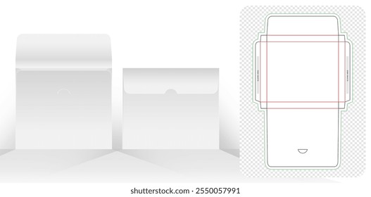 Caja de embalaje troquelado diseño de la Plantilla del sobre aislado fondo blanco para su diseño, embalaje de marca, compartimento de producto diseños únicos, soporte conceptual minimalista, paquete de papelería Plantilla