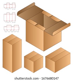 Diseño de la plantilla de corte de envoltura de caja. 3d maqueta