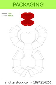 Box Packaging die Schneide Template Design für Valentinstag, Geburtstage, Babyduschen für Süßigkeiten, Süßigkeiten, kleine Geschenke, Bäckerei. Vorlage für den Briefkasten. Drucken, ausschneiden, falten, Kleben.