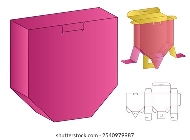 Diseño de Plantilla troquelada de embalaje de caja. Maqueta 3D