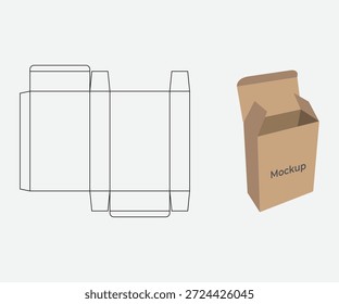 Projeto de modelo de corte de morrer de embalagem de caixa com maquete 3d