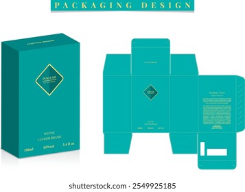 Projeto de modelo de corte de morrer de embalagem de caixa. 3d mock-up de quadros de design de caixa colorido e criativo, para embalagem e design de produtos Fragrance Box Isolado no fundo.