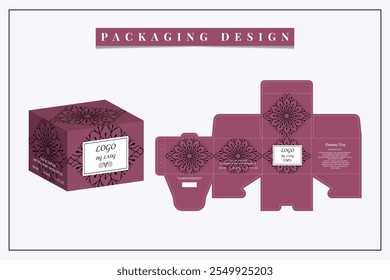 Box packaging die-cut template design. 3d mock-up of colorful and creative box design frames, for packaging, and design of Fragrance Box products Isolated on the background. vector illustration