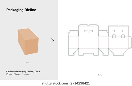 Caja de embalaje Dieline Plantilla con pestañas de bloqueo