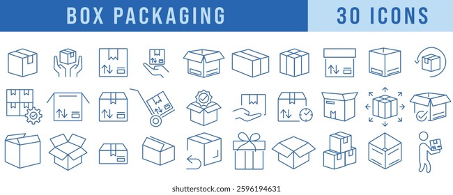 Box Packaging Icon Set, Shipping Container Symbols, Cardboard Parcel Delivery Graphics, E-commerce Logistics Illustration, Warehouse Storage Icons, Custom Packaging Elements, Business Parcel Design