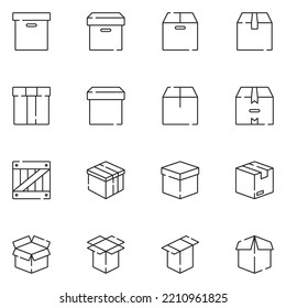 Conjunto de iconos de la línea de caja y de empaquetado