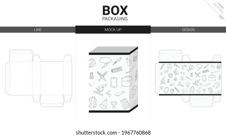 Box packaging and moackup die cut template