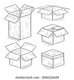 Box. Packaging. Set. A sketch. On a white background.