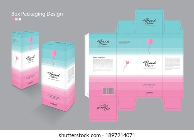 Box, Packaging Template for cosmetic, Supplement, spa, Beauty, food, Hair, Skin, lotion, medicine, cream. product design creative idea. Boxes 3d , Line pattern pastel background, Heart logo vector 