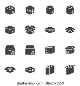 Box packaging vector icons set, modern solid symbol collection, filled style pictogram pack. Signs, logo illustration. Set includes icons as cargo delivery parcel, open cardboard box