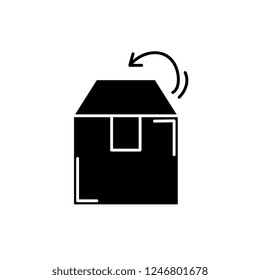 Box packing black icon, vector sign on isolated background. Box packing concept symbol, illustration 