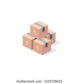 Box packing cargo. Vector 3d isometric, color web icon, new flat style. Creative illustration design, idea for infographics.