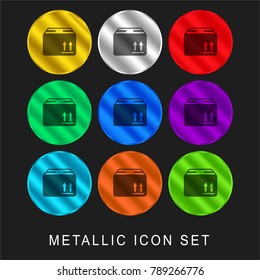 Box of packing for delivery 9 color metallic chromium icon or logo set including gold and silver