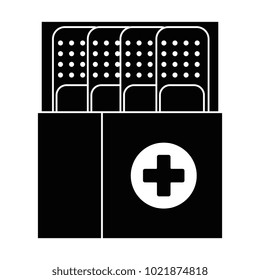 box packing with medicinal bandages isolated icon