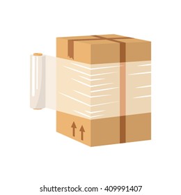 box packing in plastic wrap. moving symbol or delivery. vector illustration