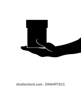
Schachtel in der Handfläche. Schwarze Silhouette einer Hand mit einer Box.