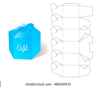 Box. Paper Blueprint. Gift Box craft. Mockup Template. Retail Cardboard with DIe-cut Pattern. 