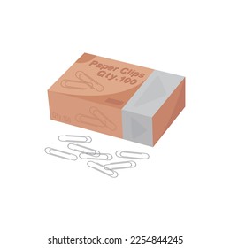 Box of paper clips vector illustration on white background. Paper clips for organizing documents in the office or school. School or office supplies.