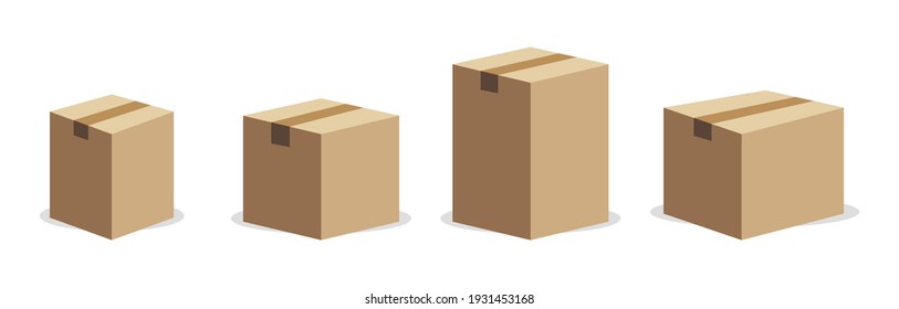 Box for paper in flat design. Set of cardboard mockups. Carton package box. 3d cube graphic elements. Vector Illustration.