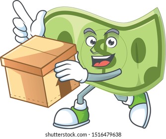 With box paper money character on white background