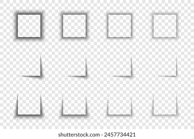 Box and paper shadow with soft edges isolated on transparent background. Empty square Shadow - Elements for advertising banner templates. Realistic Vector illustration. Wall and floor drop shadow