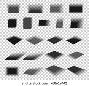 Box And Paper Shadow With Soft Edges Isolated On Transparent Background. Empty Square Shadow - Elements For Product Design. Vector Illustration