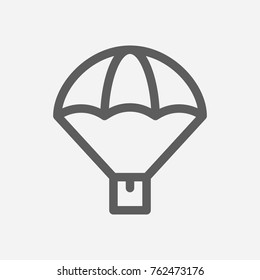 Box parachute delivery icon line. Isolated symbol on shipment topic with box delivery, parachute container and skydiving meaning parachute delivery icon vector illustration.