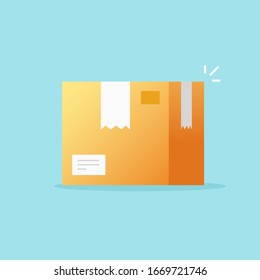 Box parcel carton icon vector or delivery cargo pack isolated flat cartoon, illustration of single package container front or side view modern design
