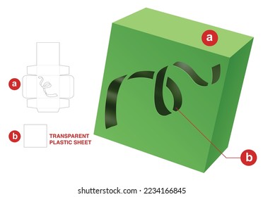 Box with party confetti window die cut template and 3D mockup