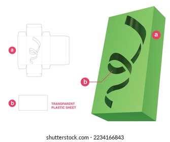 Box with party confetti window and transparent plastic sheet die cut template