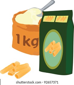 box of pasta and plenty of flour