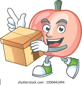 With box peach character mascot for cute emoticon