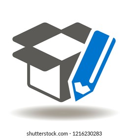 Box pencil icon vector. Development creative illustration. Product design logo. Modeling project symbol.