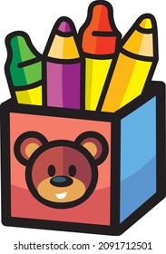 box of pencils with a bear's head