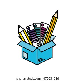 box with pencils and palettes inside