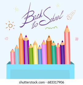Box with pencils vector illustration