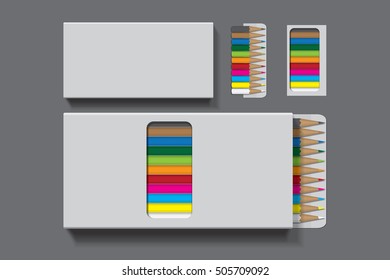 Box with pencils for your design and logo. Easy to change colors. EPS10