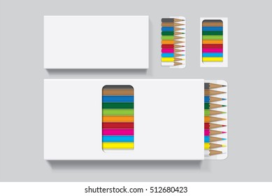 Box with pencils for your design and logo. Easy to change colors. EPS10