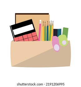Box with personal things of dismissed worker on white background