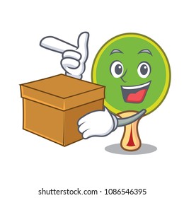 With box ping pong racket character cartoon