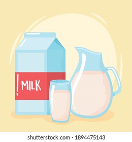 Box Pitcher And Cup Milk Product Cartoon Vector Illustration