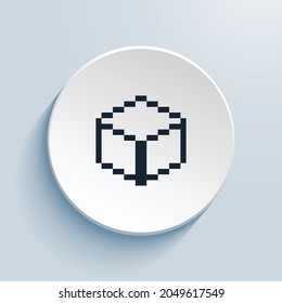 box pixel art icon design. Button style circle shape isolated on white background. Vector illustration