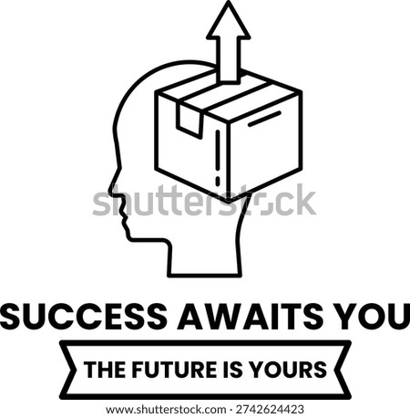 A box is placed on top of a person's head, with the words "success awaits you" written below it. This image conveys the idea that success is just around the corner