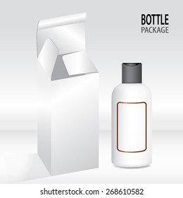 Box and  Plastic Bottle package On White Background Isolated.